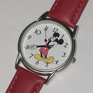 Red Leather Strap Watch with Mickey Mouse. NO LIKES ACCEPTED!!!